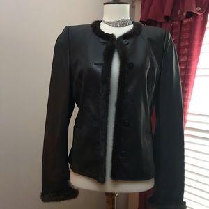 Walter Leder womans leather with fur jacket 36